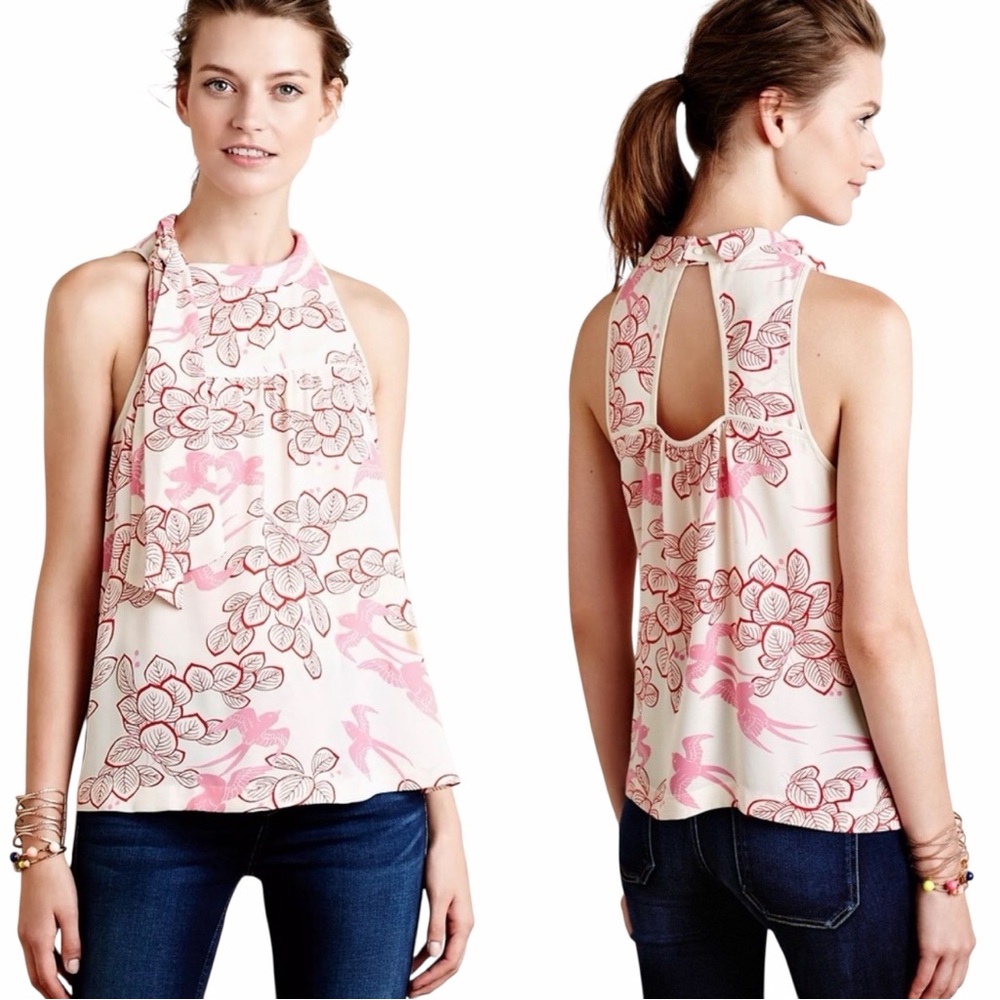 Anthropologie Maeve Elata Tank - Bird/Floral Print‎ - Size 6